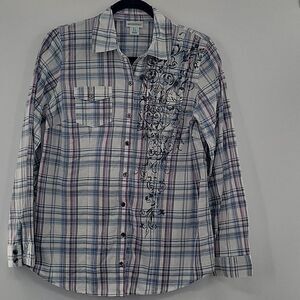 3 For$20 Motherhood multi color plaid button down shirt size S